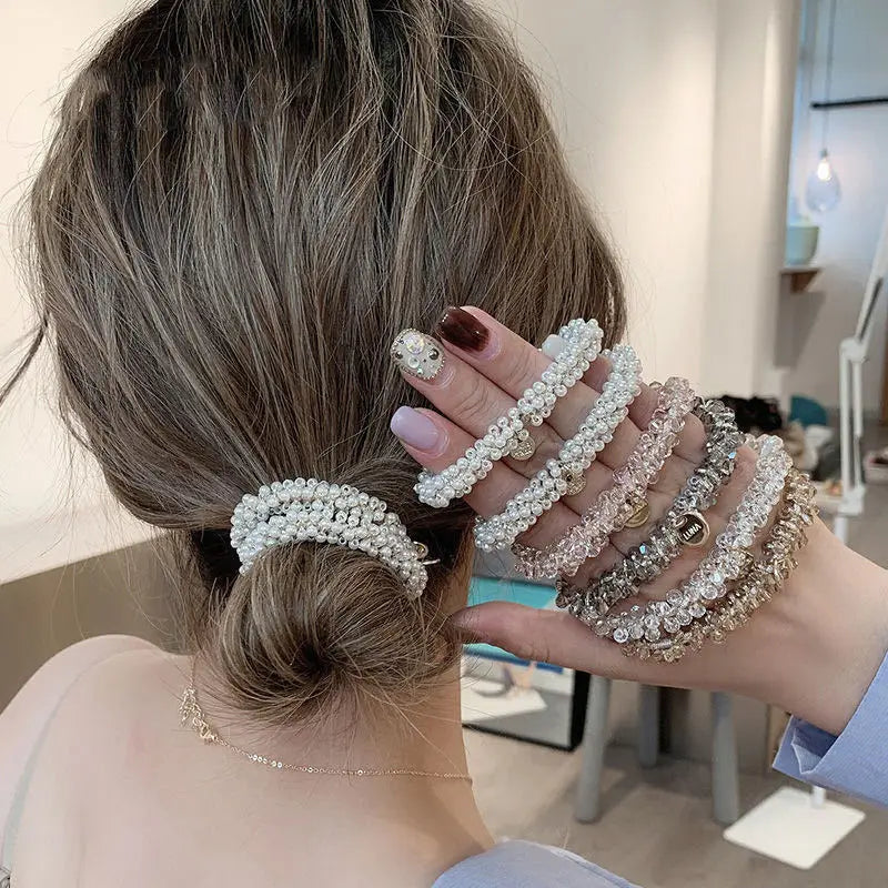 1PC Retro, Pearl, Hair Rope, Simple, Elegant in Temperament, Bracelet, Dual-Purpose, Rubber Band, For Tying Hair, Crystal, Hair