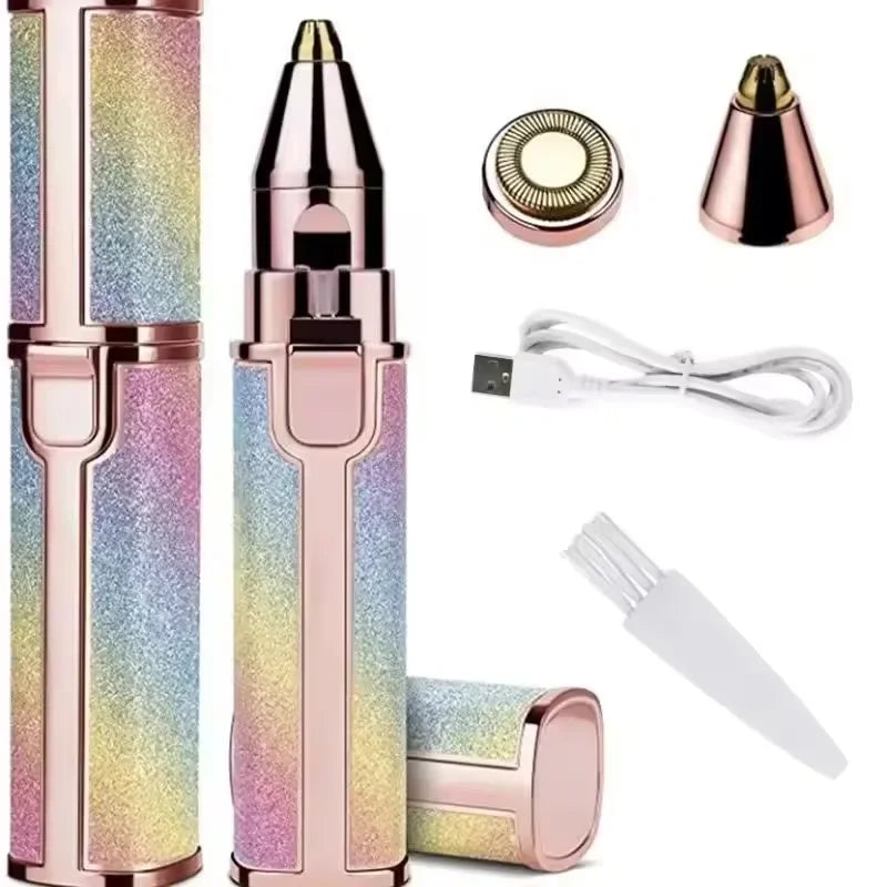 Portable 2 in 1 Electric Epilator Eyebrow Trimmer Women's Body Facial Lip Epilator Rechargeable Mini Painless Razor Shave Shaver