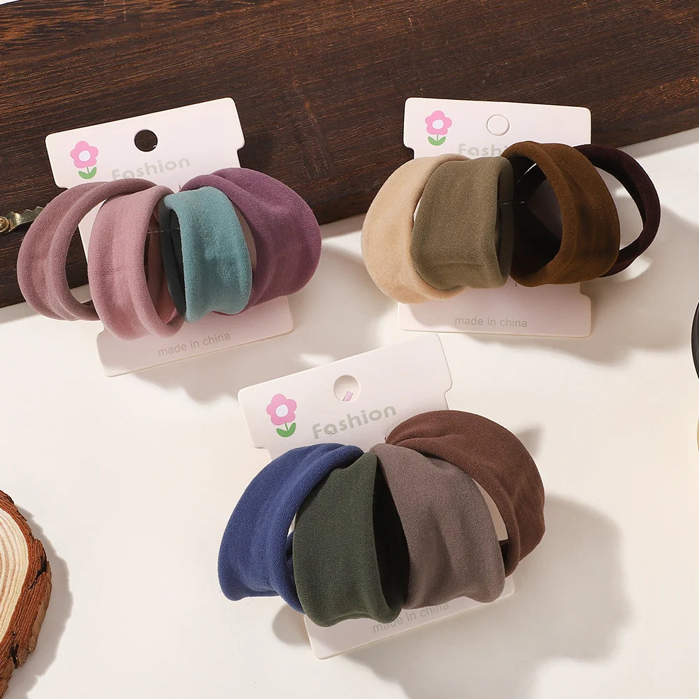 4Pcs/Set Soft Wide Nylon Scrunchies Elastic Hair Bands for Women Girls Fashion Ponytail Holders Rubber Ties Hair Accessories
