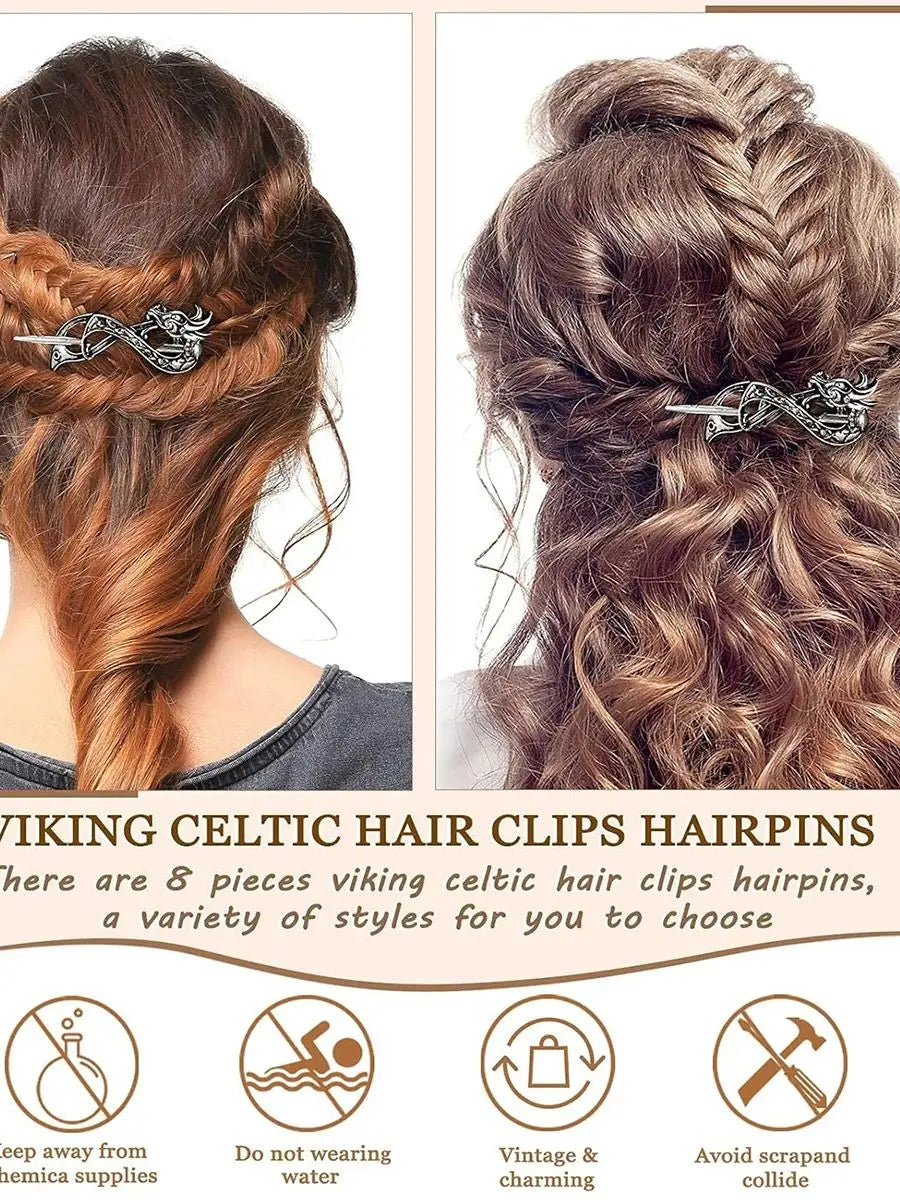 Viking Celtic Hair Clips Vintage Celtic Knot Hairpins Retro Silver Alloy Hair Sticks Viking Metal Celtic Hair Barrette Jewelry