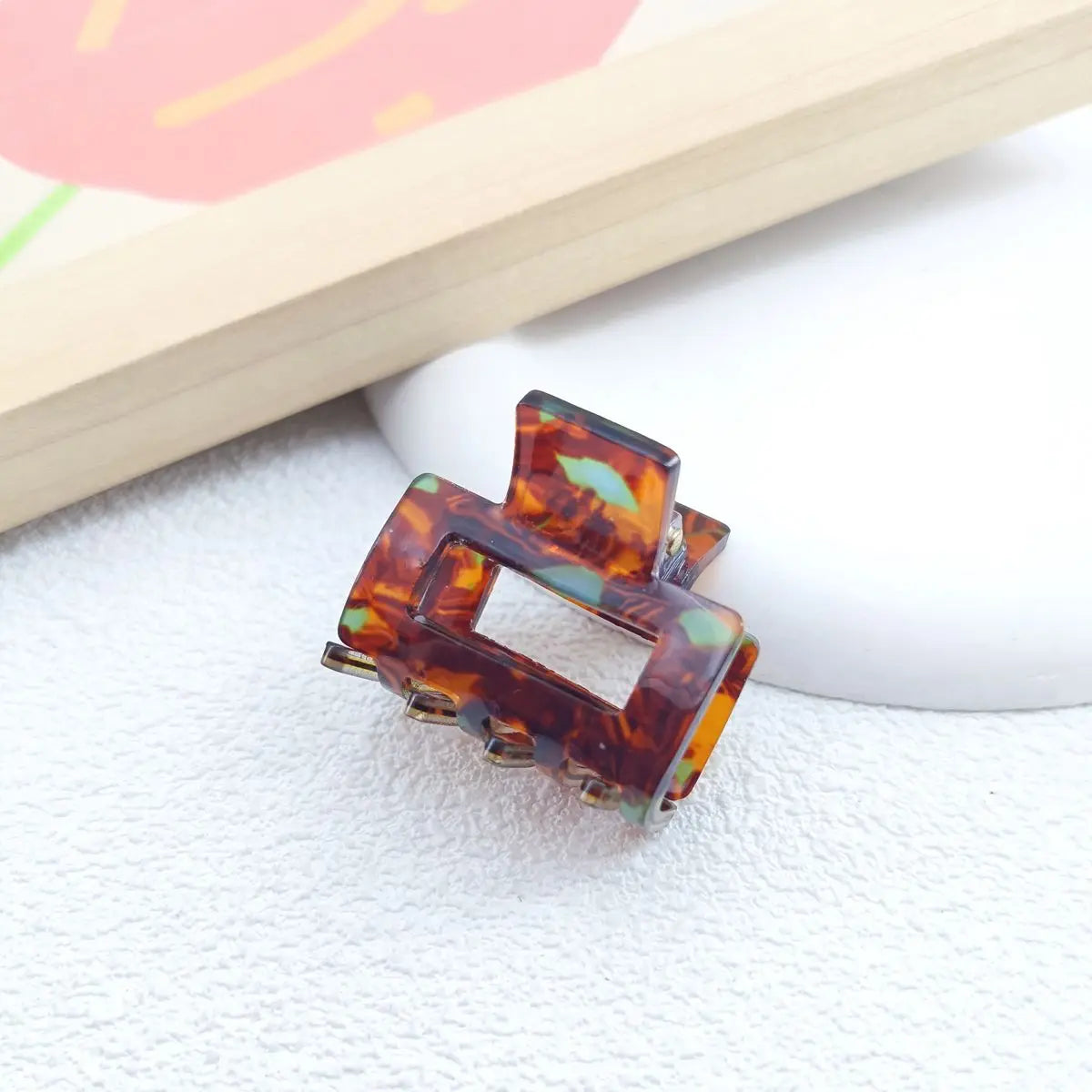 Mini 3.5cm Small Square Hollow Leopard Print Multi-color Checkerboard Clip Personality Simple Acrylic Small Claw Hairpines