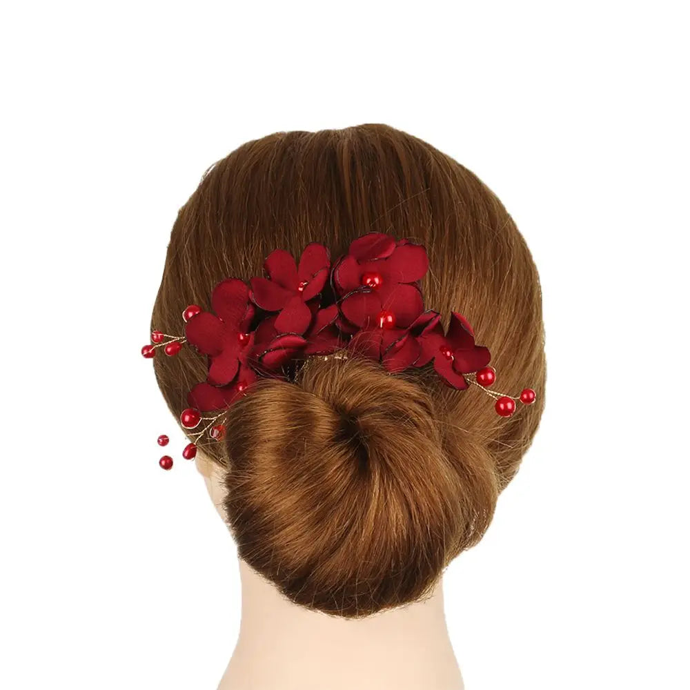 Fashion Bridal Wedding Bridesmaid Red/Pink/Champagne Romantic Flower Hair Clip Hairpin Comb Accessories