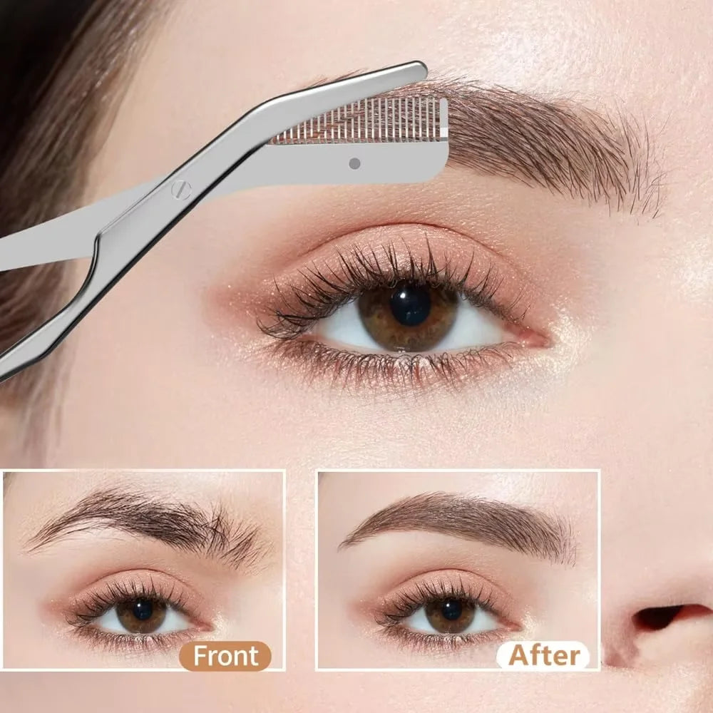 Stainless Steel Eyebrow Trimmer Scissors & Comb Set - Precision Grooming Tool for Men and Women - Effortless Hair Removal