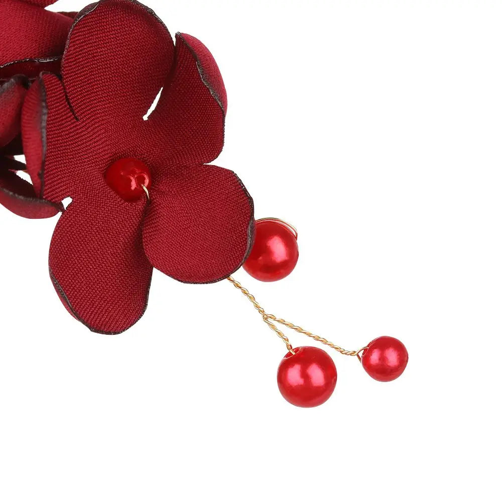 Fashion Bridal Wedding Bridesmaid Red/Pink/Champagne Romantic Flower Hair Clip Hairpin Comb Accessories