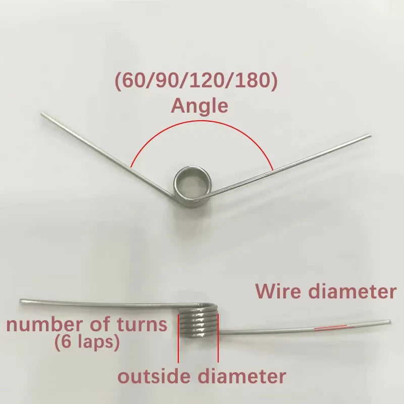 304 stainless steel Small Torsion Spring Hairpin Spring 180/120/90/60 Degree Torsion Spring Wire Diameter 0.5mm 5PCS
