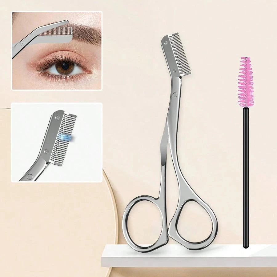 2Pcs Stainless High Quality Eyebrow Trimming Tool With Eyebrow Comb&Trimmer Eyebrow Scissors.Perfect Tools For Trimming