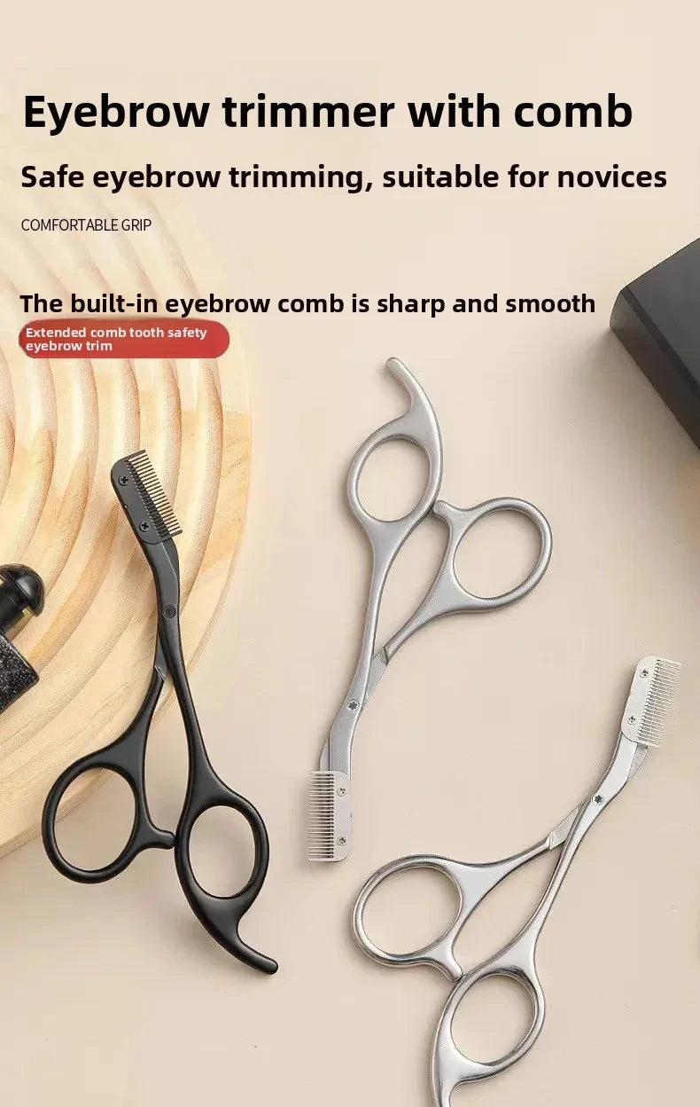 1PCS Eyebrow Trimmer Scissor New Stainless Steel Eyebrow Scissors with Comb,Portable Non Slip Professional Eyebrow Trimmer