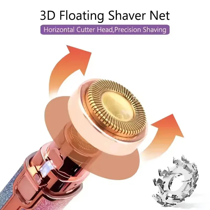 Portable 2 in 1 Electric Epilator Eyebrow Trimmer Women's Body Facial Lip Epilator Rechargeable Mini Painless Razor Shave Shaver
