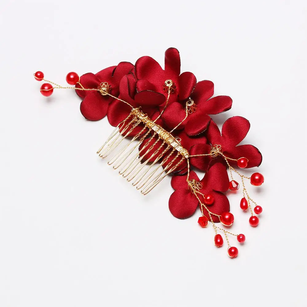 Fashion Bridal Wedding Bridesmaid Red/Pink/Champagne Romantic Flower Hair Clip Hairpin Comb Accessories