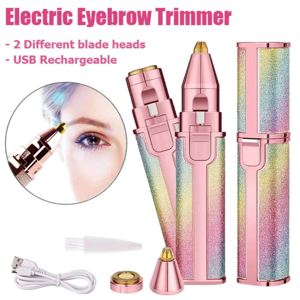 Electric Eyebrow Trimmer for Women 2 In1 Rechargeable Facial Hair Removal and Eyebrow Shaver Painless Face Razor Body Epilator