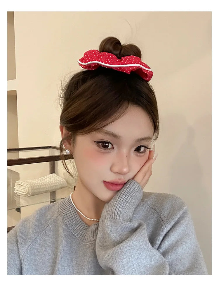 Red Festive Cute Dot Scrunchies Women Girls Elastic Hair Rubber Bands Accessories Tie Hair Ring Rope Headdress Headwear Ornament
