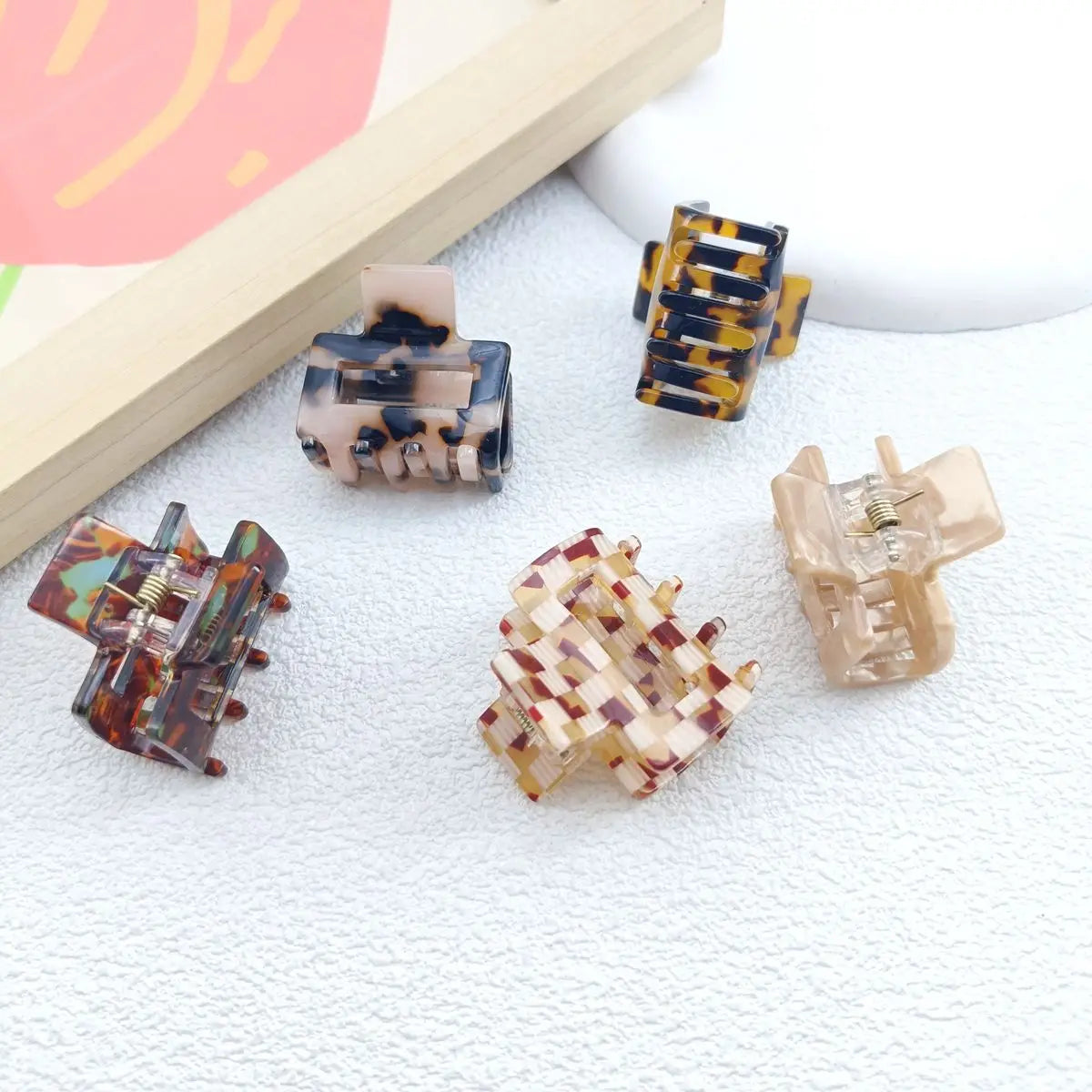 Mini 3.5cm Small Square Hollow Leopard Print Multi-color Checkerboard Clip Personality Simple Acrylic Small Claw Hairpines