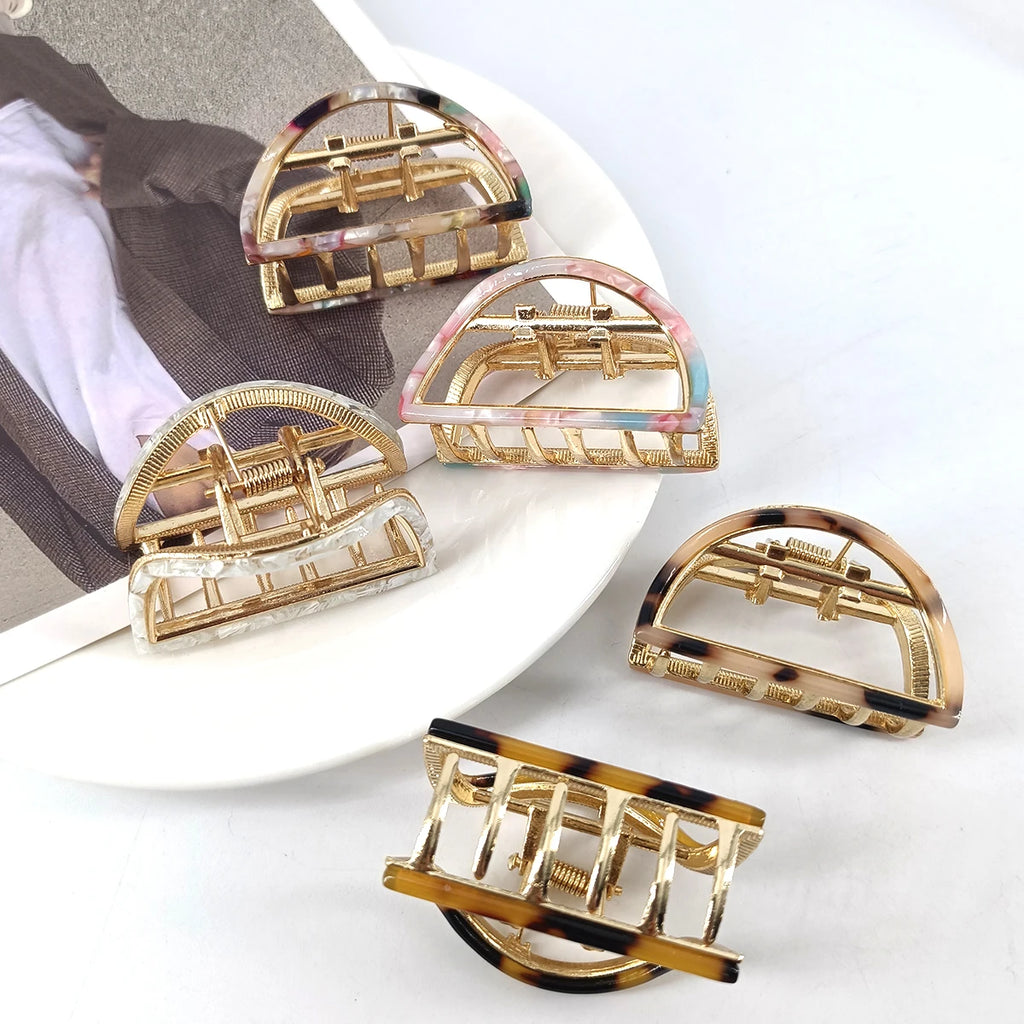 1Pcs 5cm Hair Claws Headwear Fashion Hair Accessories Mini half round shape Acetate Alloy Hairpins Gripper