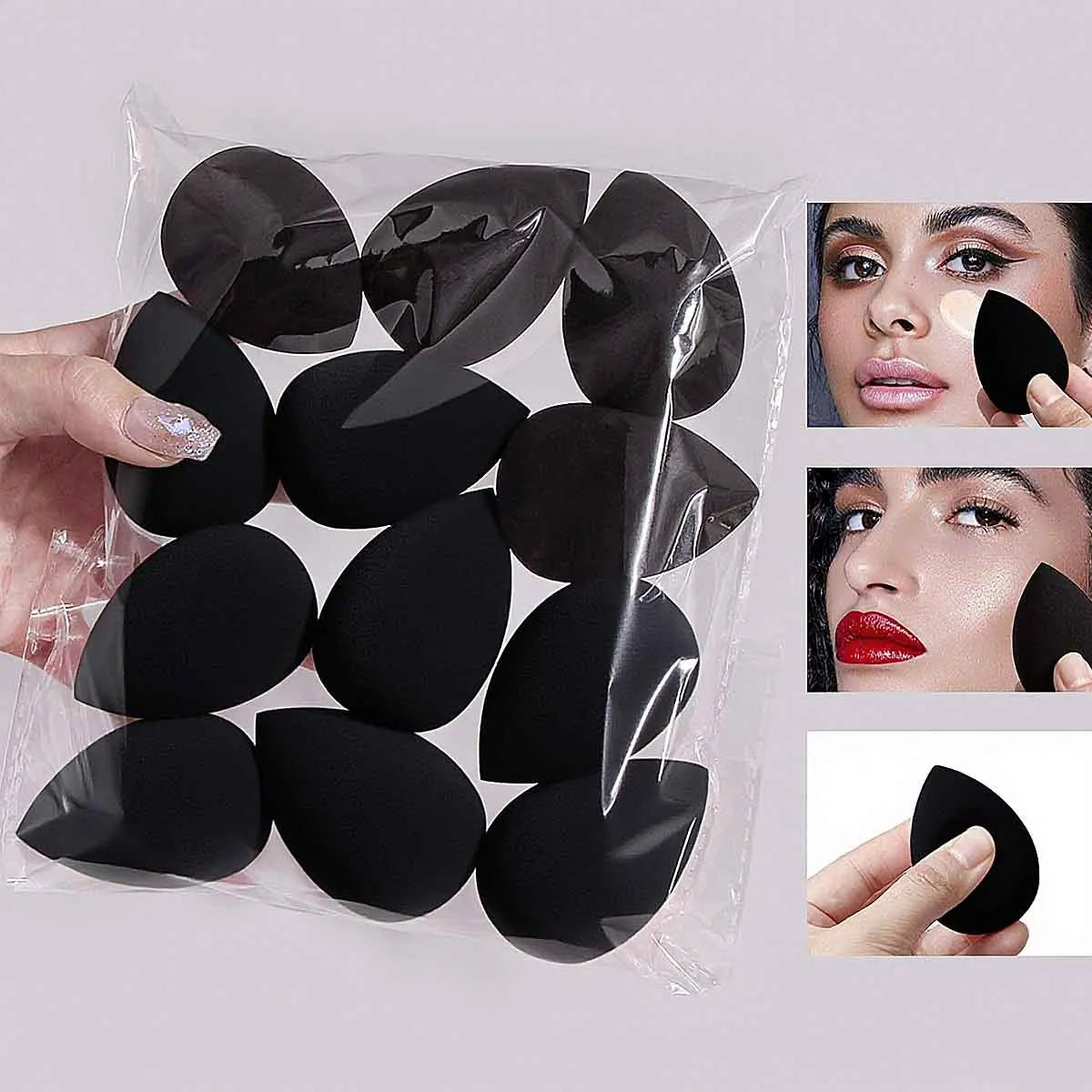12pieces black beauty egg Makeup sponge egg Dry and wet dual-purpose makeup egg Portable beginner makeup powder puff set