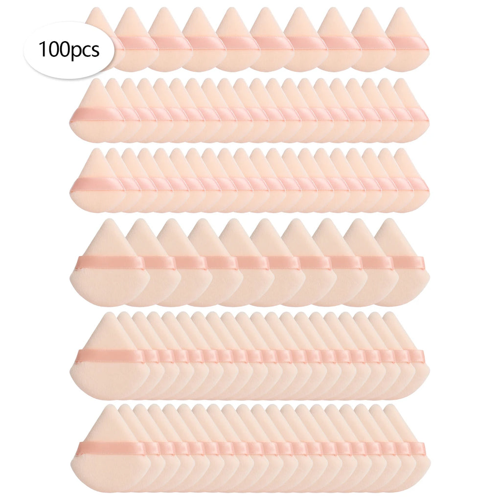 50 Pcs Large Triangular Powder Puff + 50 Pcs Mini Triangular Powder Puff, Makeup Set, Ensuring Even Makeup Application.