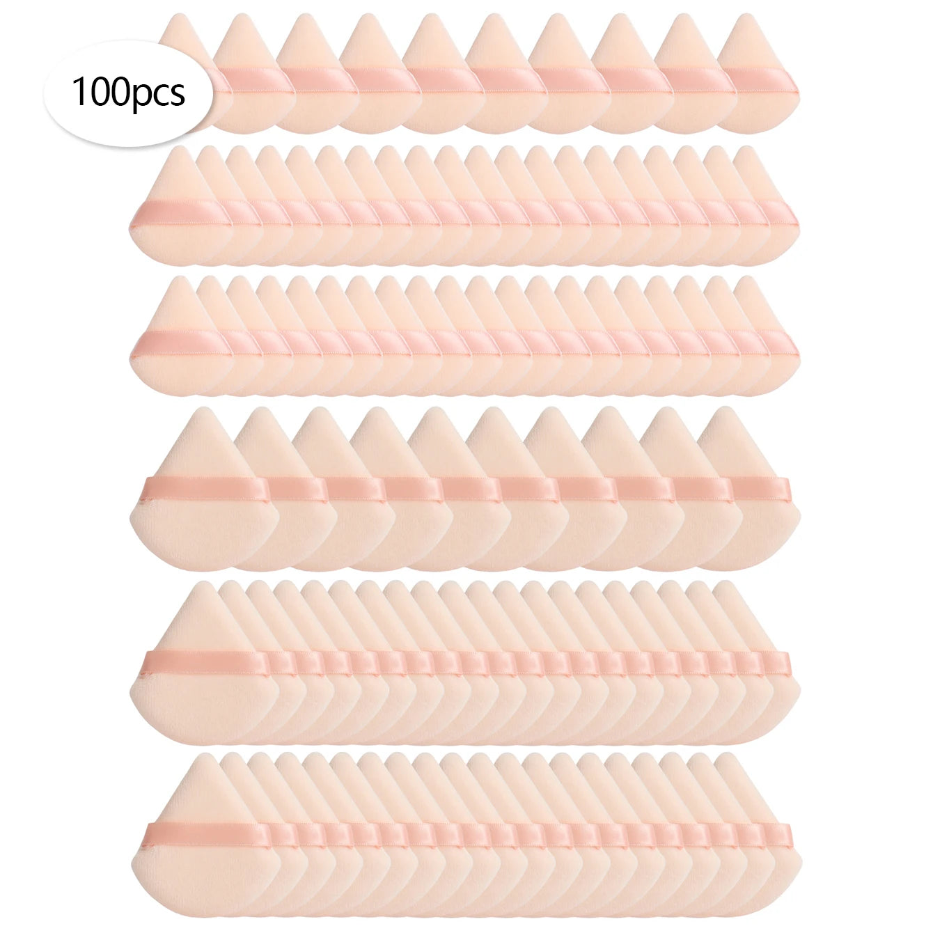 50 Pcs Large Triangular Powder Puff + 50 Pcs Mini Triangular Powder Puff, Makeup Set, Ensuring Even Makeup Application.