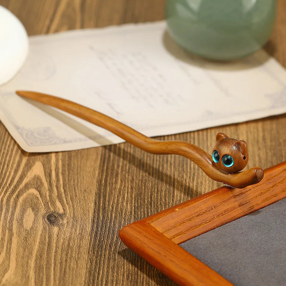 Vintage Wood Deer Cat Shape Step Shaking Creative Hairpin Chopstick Hair Stick Hair Ornament Headdress Hair Accessories Hair Pin