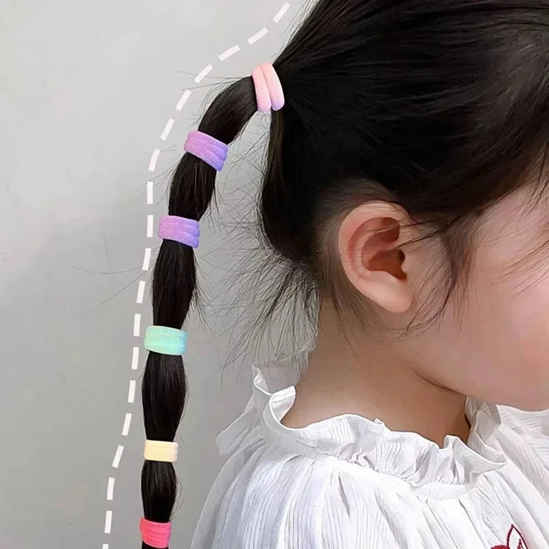 100PCS Colorful Basic Nylon Ealstic Hair Ties for Girls Children Ponytail Hold Scrunchie Rubber Band Kids Basic Hair Accessories
