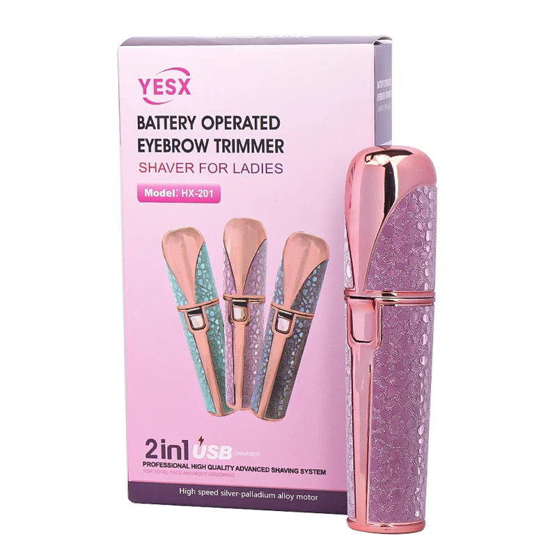 2 In1 Rechargeable Facial Hair Removal and Eyebrow Shaver - Face Lips Body Painless Facial Razor with Built-in LED Light USB