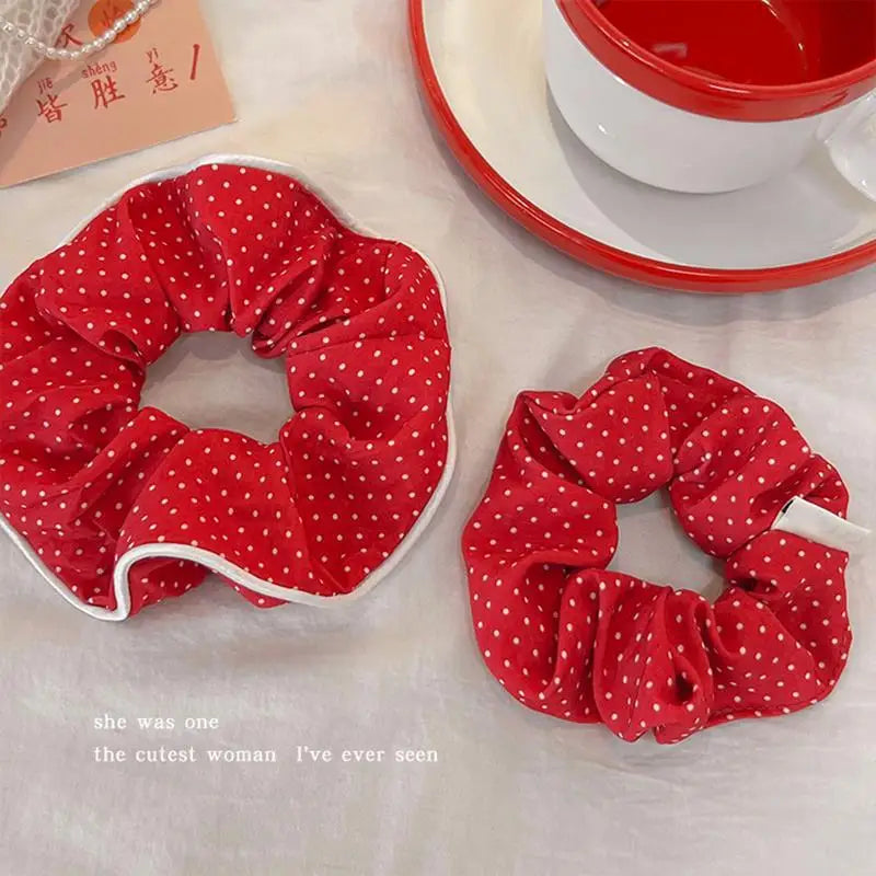 Red Festive Cute Dot Scrunchies Women Girls Elastic Hair Rubber Bands Accessories Tie Hair Ring Rope Headdress Headwear Ornament