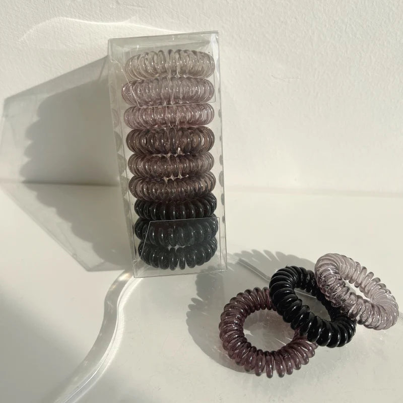 9 Pcs/Box Telephone Wire Elastic Hair Bands Transparent Rubber Bands Spiral Hair Ties Accessories for Women Girls Kids