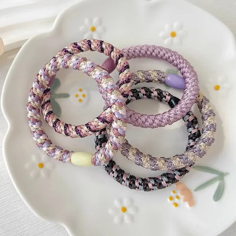 15 pcs of woven high elasticity hair bands for women's hair tie basic rubber bands thickened high ponytail headband accessories