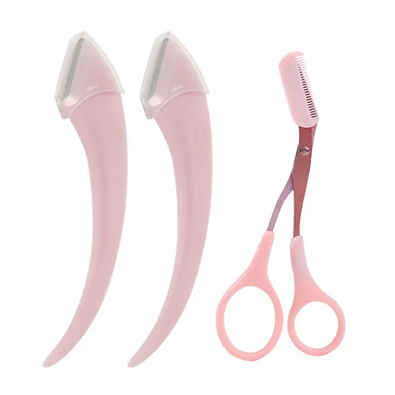 Pink eyebrow trimming scissors with built-in comb - stainless steel, precise grooming tool, creating perfect eyebrows