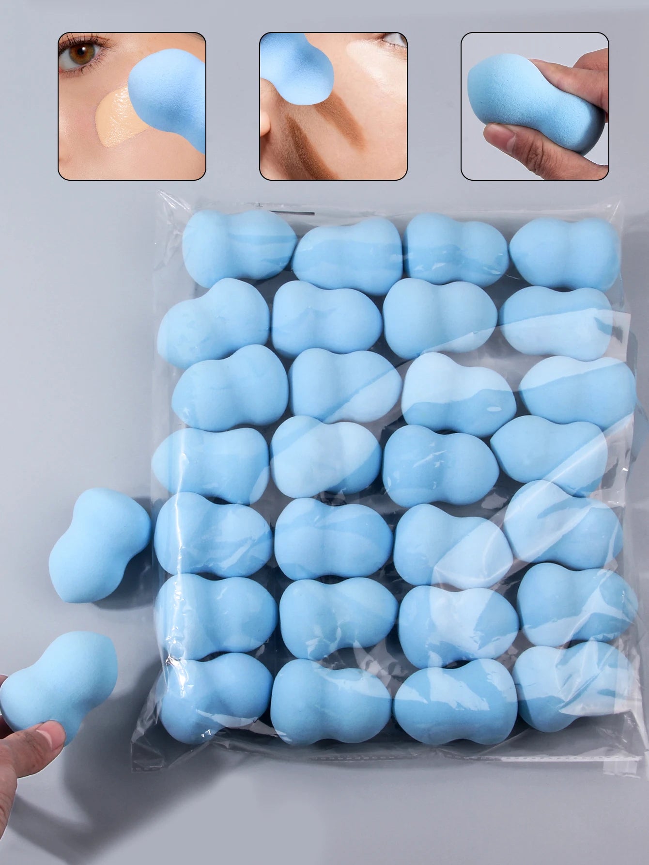 30Pcs Makeup Beauty Tools Set for Face, Large Sky Blue Makeup Sponge, Soft Sponge Puff,Friendly Face Cosmetic Applicators
