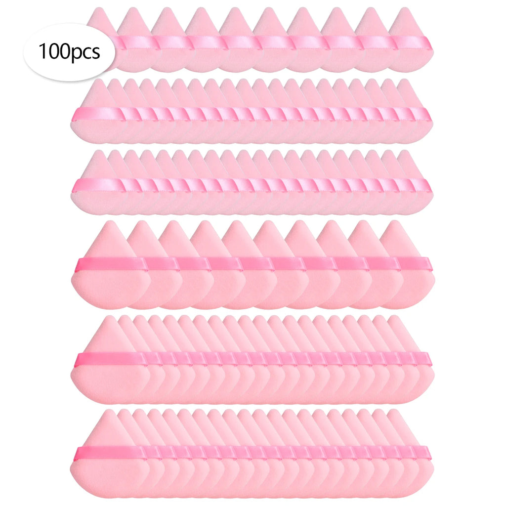 50 Pcs Large Triangular Powder Puff + 50 Pcs Mini Triangular Powder Puff, Makeup Set, Ensuring Even Makeup Application.