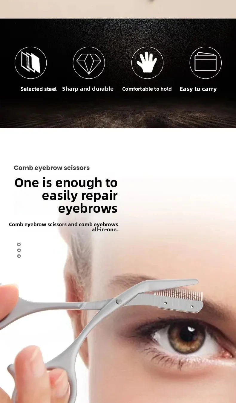 1PCS Eyebrow Trimmer Scissor New Stainless Steel Eyebrow Scissors with Comb,Portable Non Slip Professional Eyebrow Trimmer
