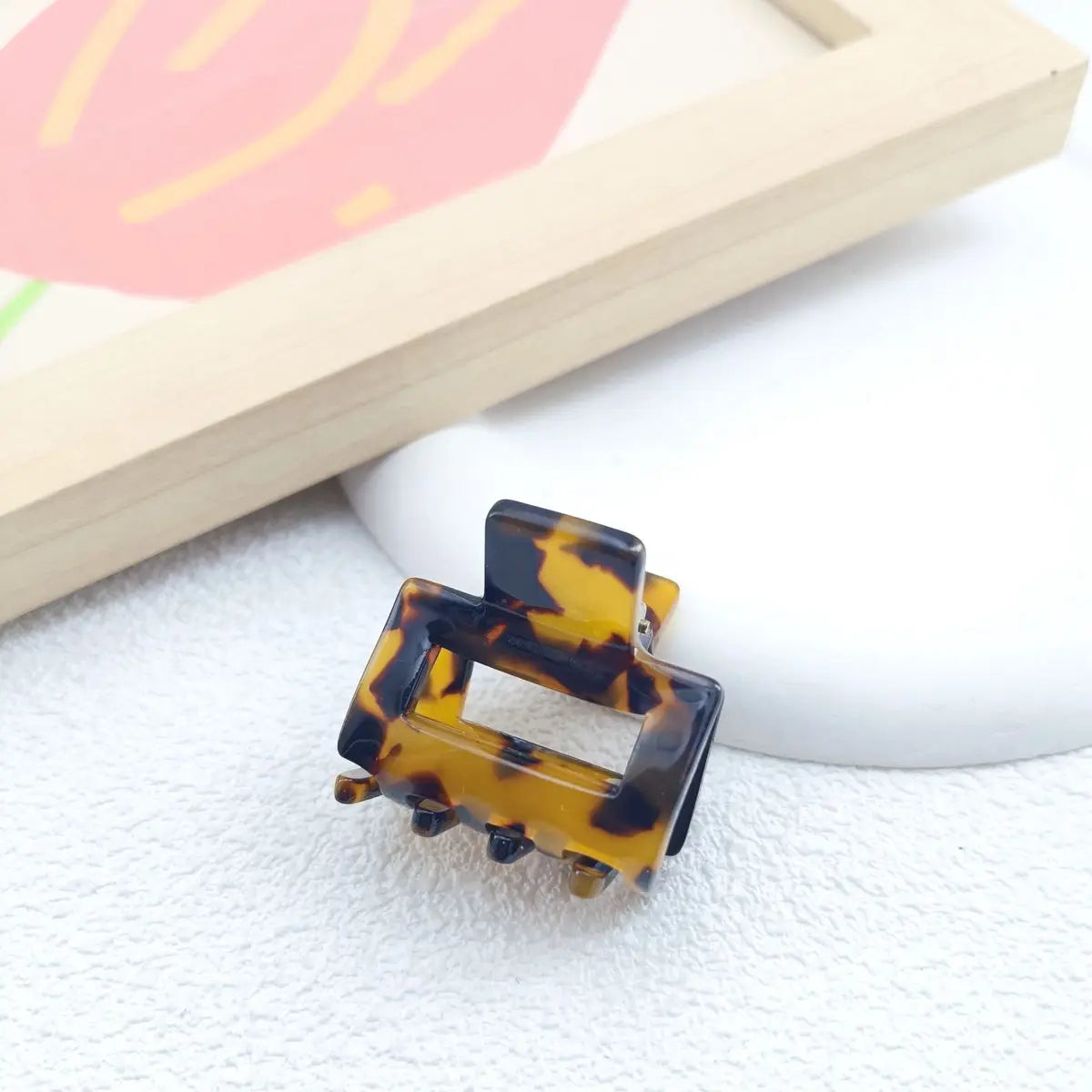 Mini 3.5cm Small Square Hollow Leopard Print Multi-color Checkerboard Clip Personality Simple Acrylic Small Claw Hairpines