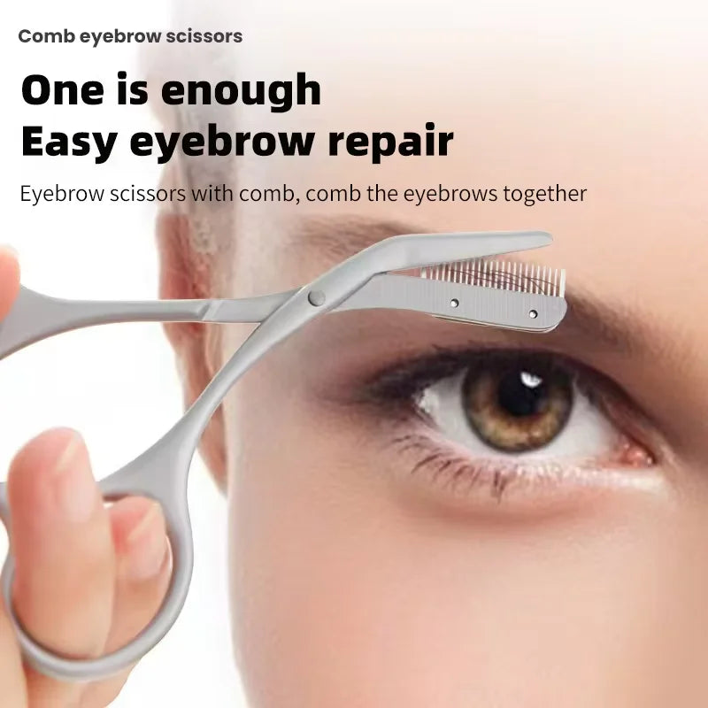 1PCS Eyebrow Trimmer Scissor New Stainless Steel Eyebrow Scissors with Comb,Portable Non Slip Professional Eyebrow Trimmer