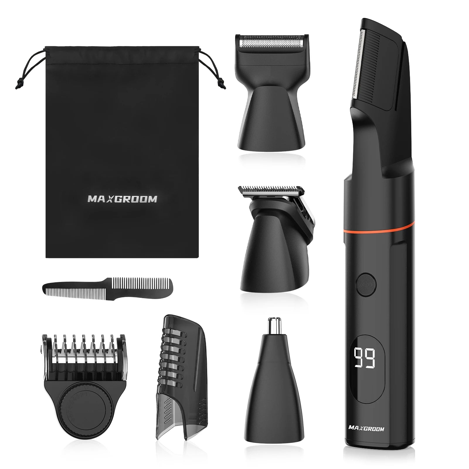 MAXGROOM 4 in 1 Body Hair Trimmer Kit for Men Pubic Hair Shaver Nose Beard Trimmer Electric IPX6 Waterproof Groin Shaver for Man