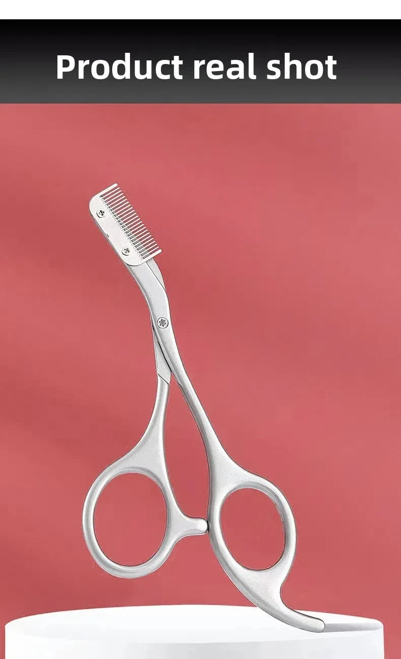 1PCS Eyebrow Trimmer Scissor New Stainless Steel Eyebrow Scissors with Comb,Portable Non Slip Professional Eyebrow Trimmer