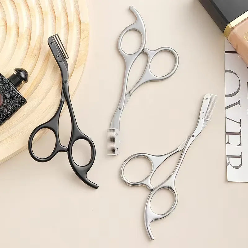 1PCS Eyebrow Trimmer Scissor New Stainless Steel Eyebrow Scissors with Comb,Portable Non Slip Professional Eyebrow Trimmer
