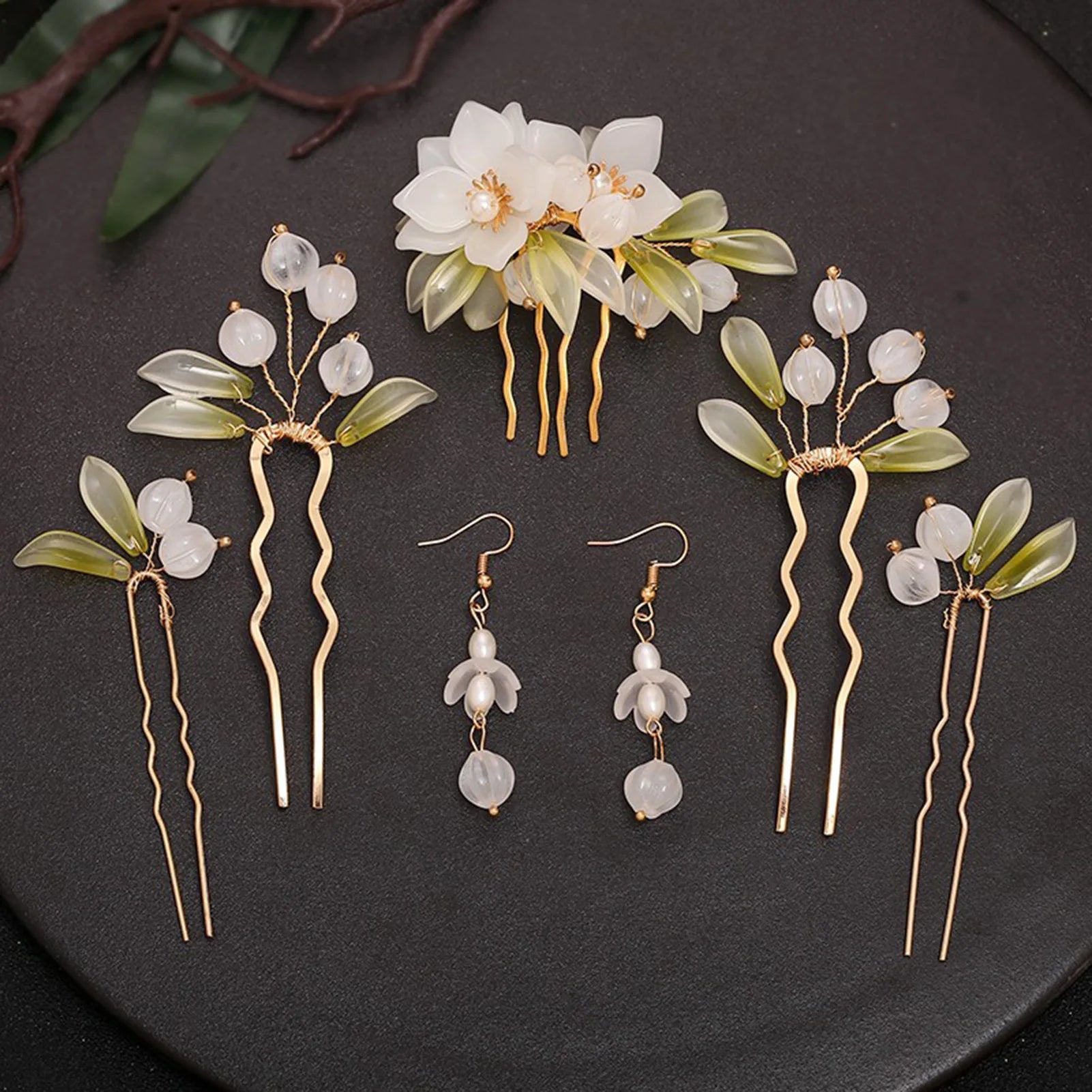 Chinese Flower Hairpin Long Tassel Step Shake Vintage Pearl Hair Clips Ancient Wedding Hair Accessories Retro Hanfu Jewelry Sets