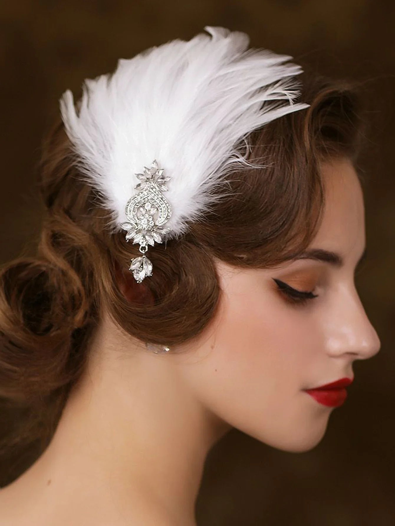 Trendy Fashion Rhinestone Feather Hairpin Side Clip Shiny Crystal Jewelry Hair accessories For Womne Masquerade Halloween