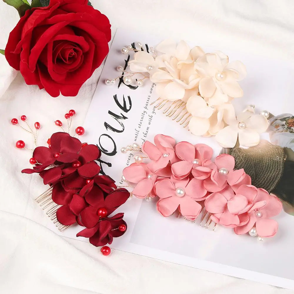 Fashion Bridal Wedding Bridesmaid Red/Pink/Champagne Romantic Flower Hair Clip Hairpin Comb Accessories