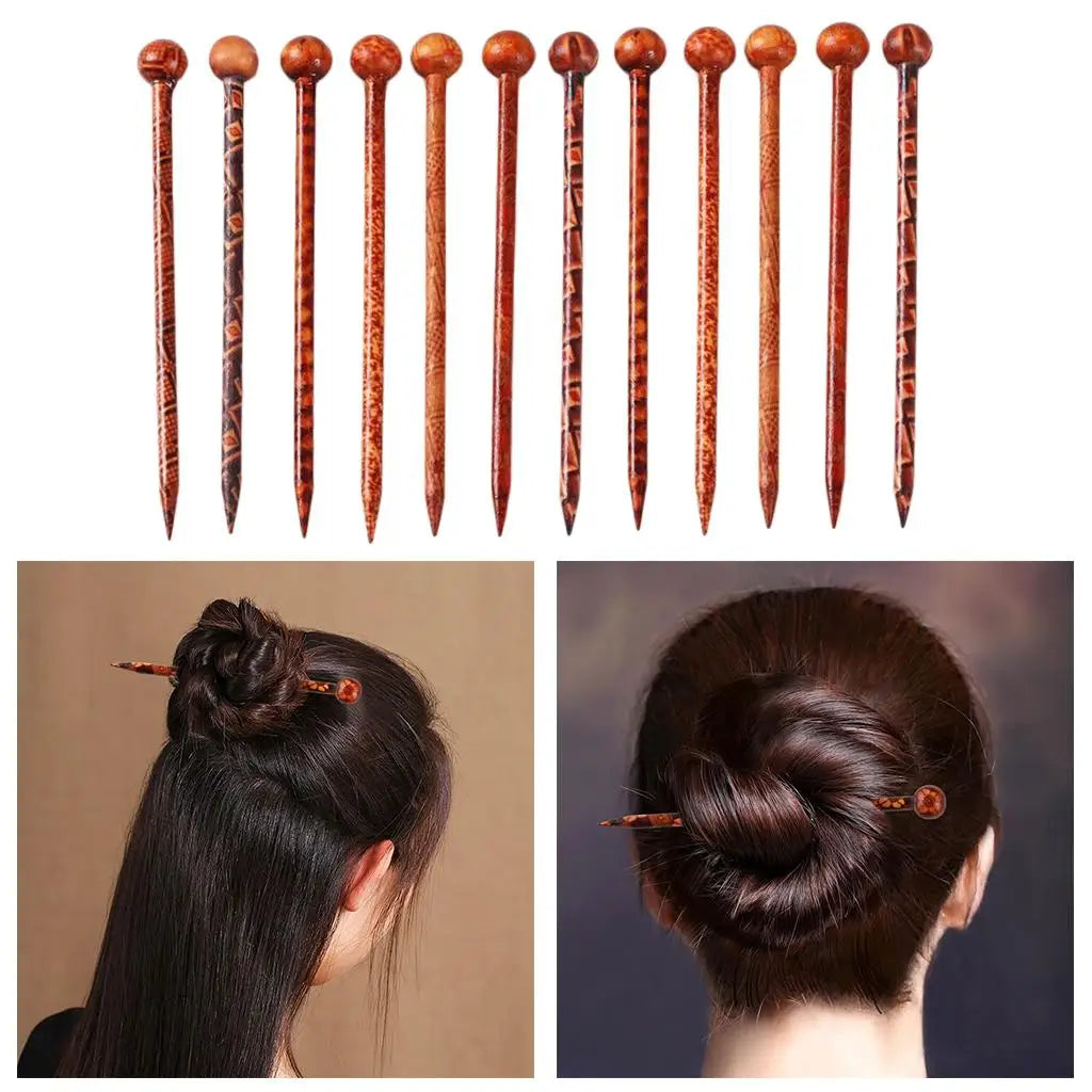 12Pieces 5.12inch Retro Hair Sticks Flowers Printed Wood Hairpin Chopsticks Wooden Hairpin Headdress DIY Accessories