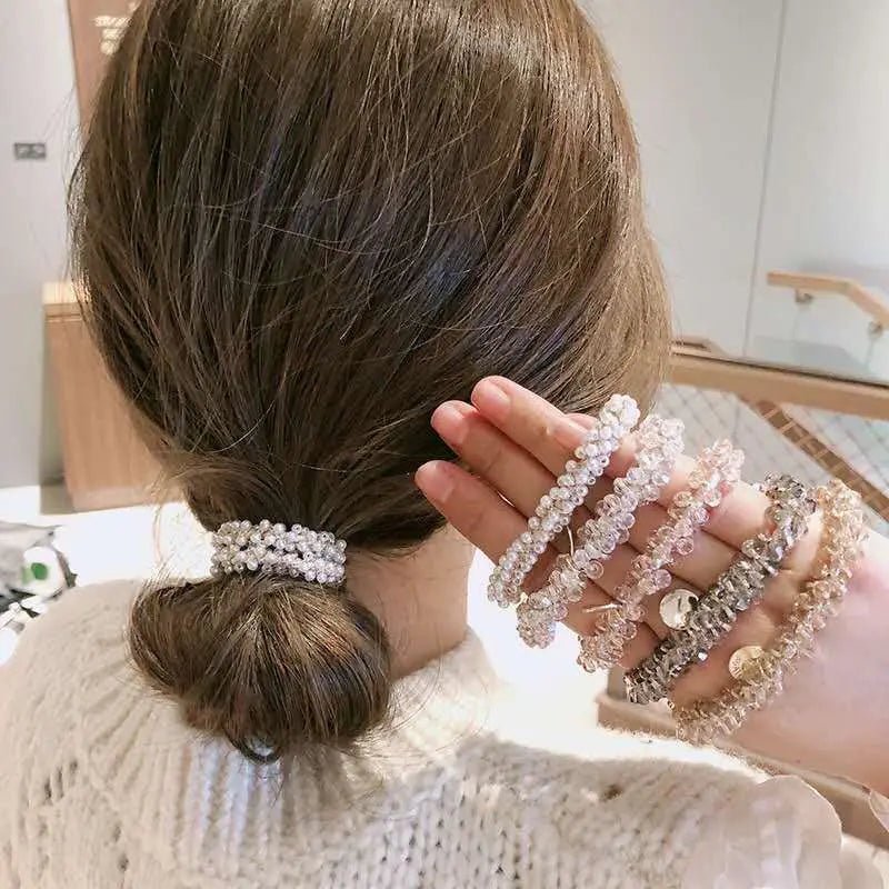 1PC Retro, Pearl, Hair Rope, Simple, Elegant in Temperament, Bracelet, Dual-Purpose, Rubber Band, For Tying Hair, Crystal, Hair