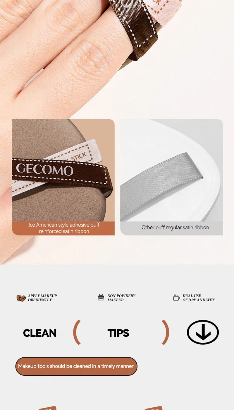 GECOMO Iced Americano Duo Star Powder Puff Set — Dual-Use (Dry & Wet), Ultra-Soft and Skin-Friendly, Ideal for Flawless Applicat