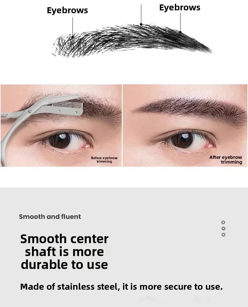 1PCS Eyebrow Trimmer Scissor New Stainless Steel Eyebrow Scissors with Comb,Portable Non Slip Professional Eyebrow Trimmer