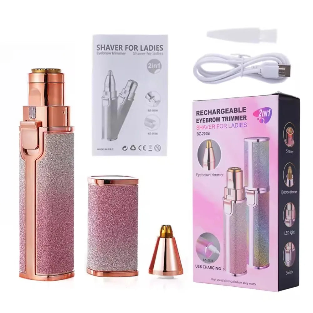Electric Eyebrow Trimmer for Women 2 In1 Rechargeable Facial Hair Removal and Eyebrow Shaver Painless Face Razor Body Epilator