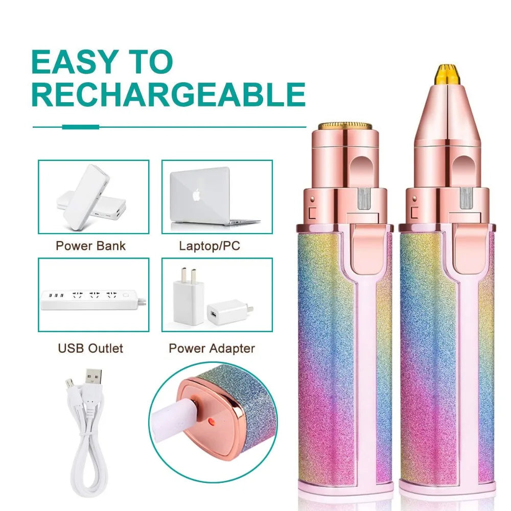 Electric Eyebrow Trimmer for Women 2 In1 Rechargeable Facial Hair Removal and Eyebrow Shaver Painless Face Razor Body Epilator