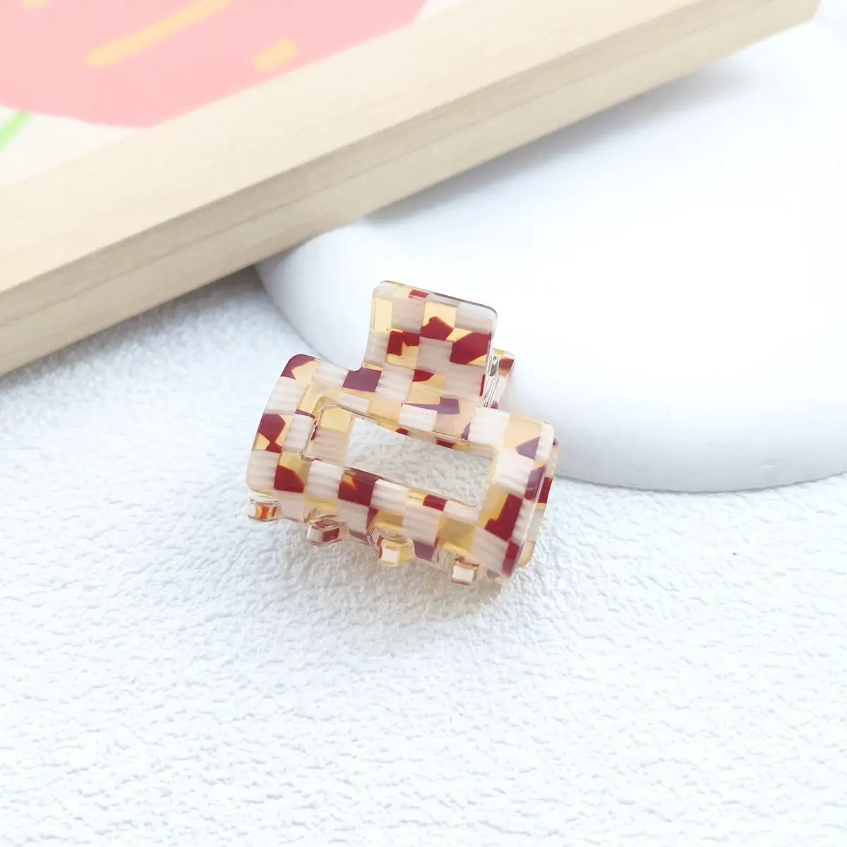 Mini 3.5cm Small Square Hollow Leopard Print Multi-color Checkerboard Clip Personality Simple Acrylic Small Claw Hairpines