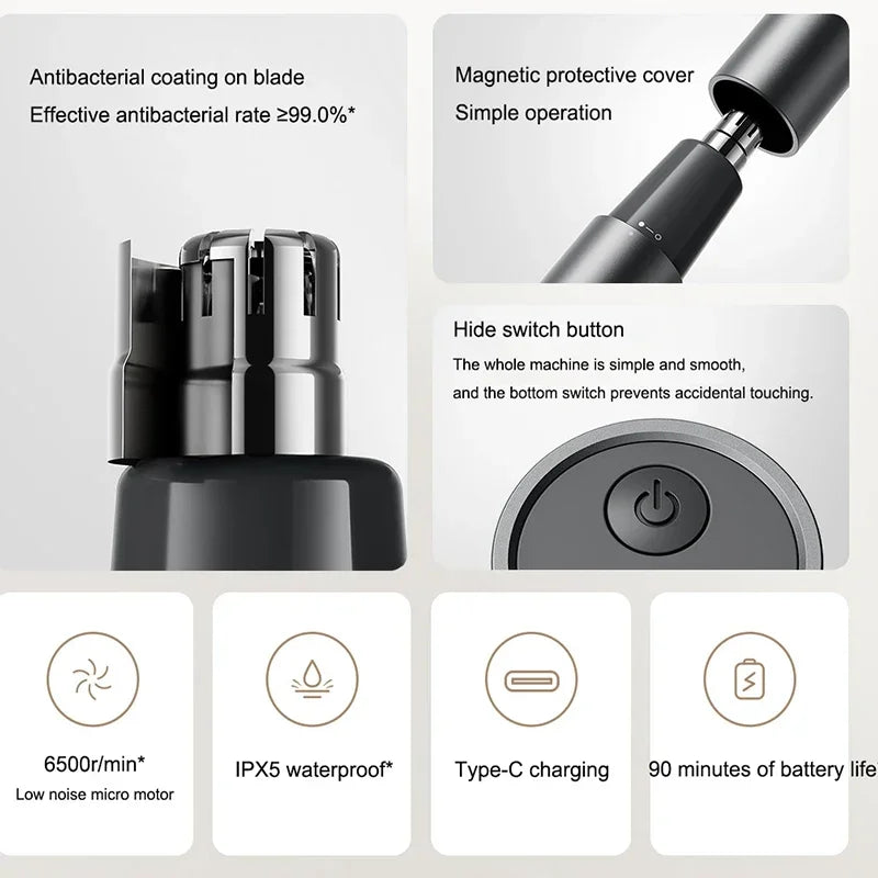 Original XIAOMI Mijia Electric Nose Hair Trimmer Portable Rechargeable Nose Ears Hair Eyebrow Painless Trimmer for Men Women