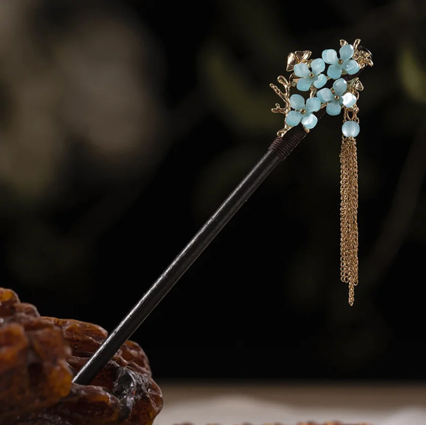 Wood Tassel Step Shaking Hairpin Chopstick Hair Stick Ancient Hair Ornament Pan Headdress Flower Hair Styling Accessories Gifts