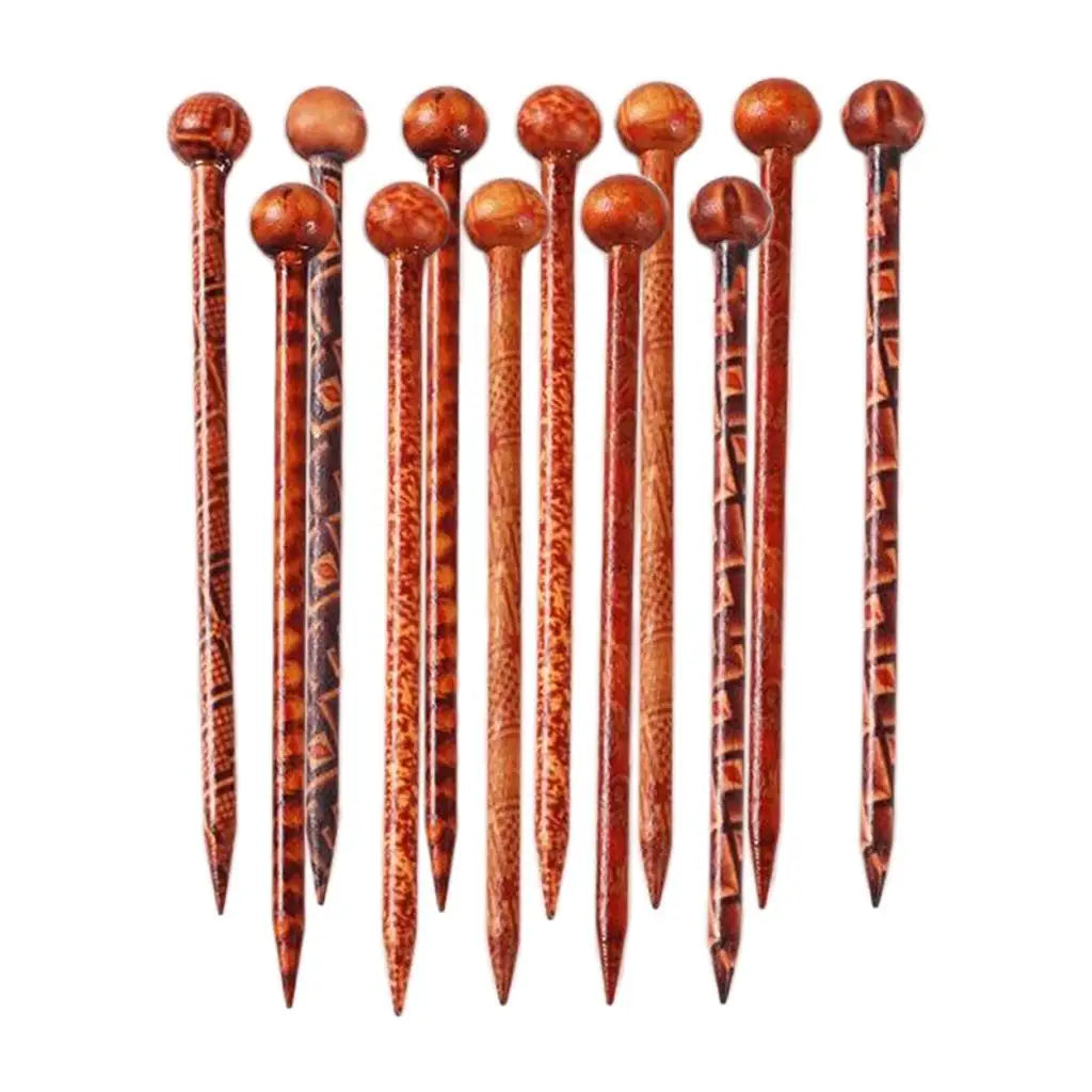 12Pieces 5.12inch Retro Hair Sticks Flowers Printed Wood Hairpin Chopsticks Wooden Hairpin Headdress DIY Accessories