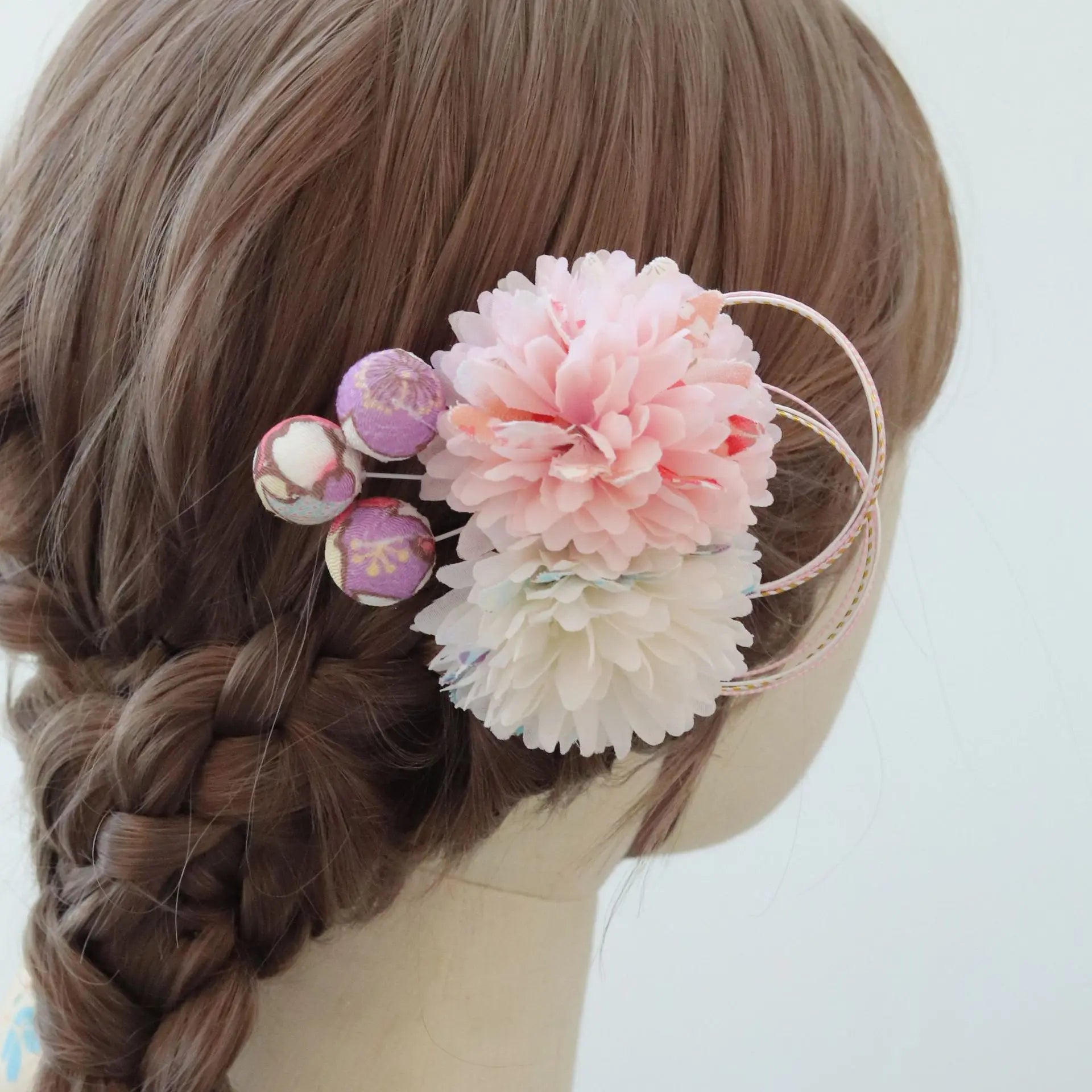 Japanese Style Handmade Fabric Flower Tassel Hairpin Hanfu Hair Accessory Kimono Headdress Accessories Two-dimensional Edge Clip