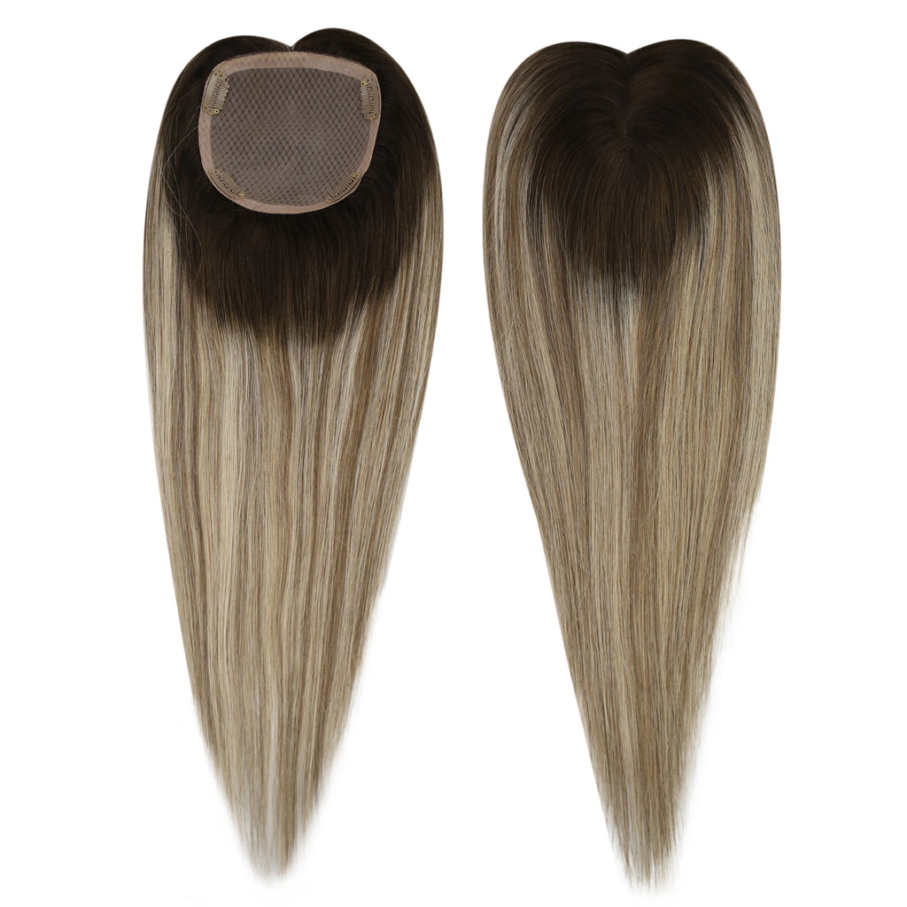 Full Shine Hair Topper Ombre 13*13cm Machine Naturally Comfortable Piece With Clips 100% Breathable Mono Base For Woman